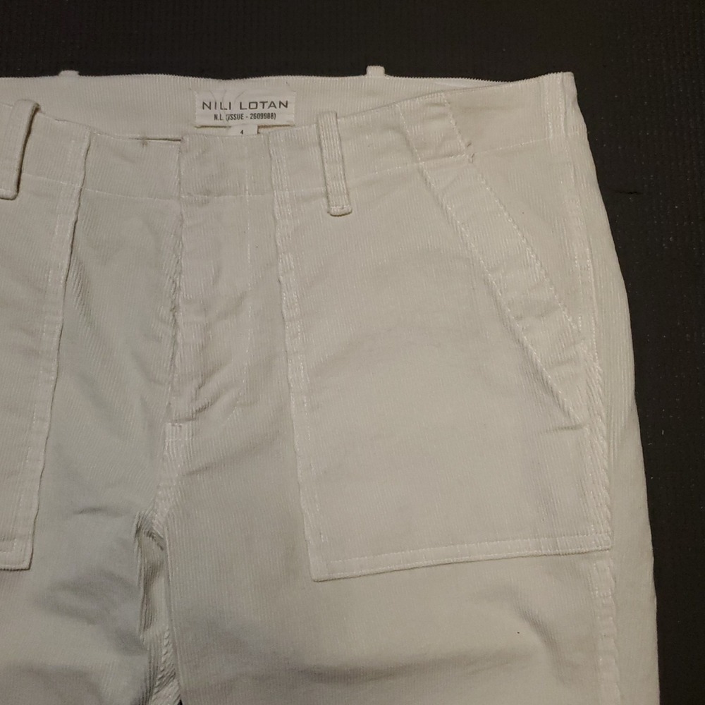 Nili Lotan Shon Corduroy Pants Womens 4 Bone High Rise Baggy Wide Bow Leg‎ USA - Picture 4 of 16
